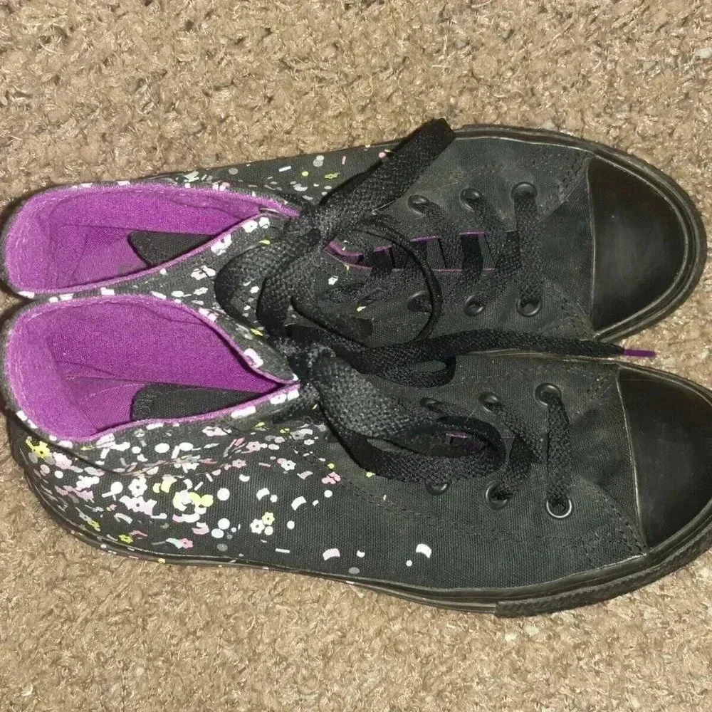 CONVERSE-Chuck Taylor Kids Black/Purple Confetti-Hi-Top Sneakers-SZ 4-Excellent